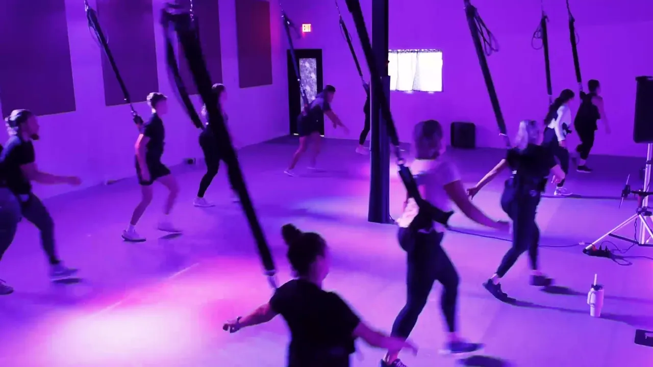 The C.O.R.E. studio, cords rigged from the ceiling
